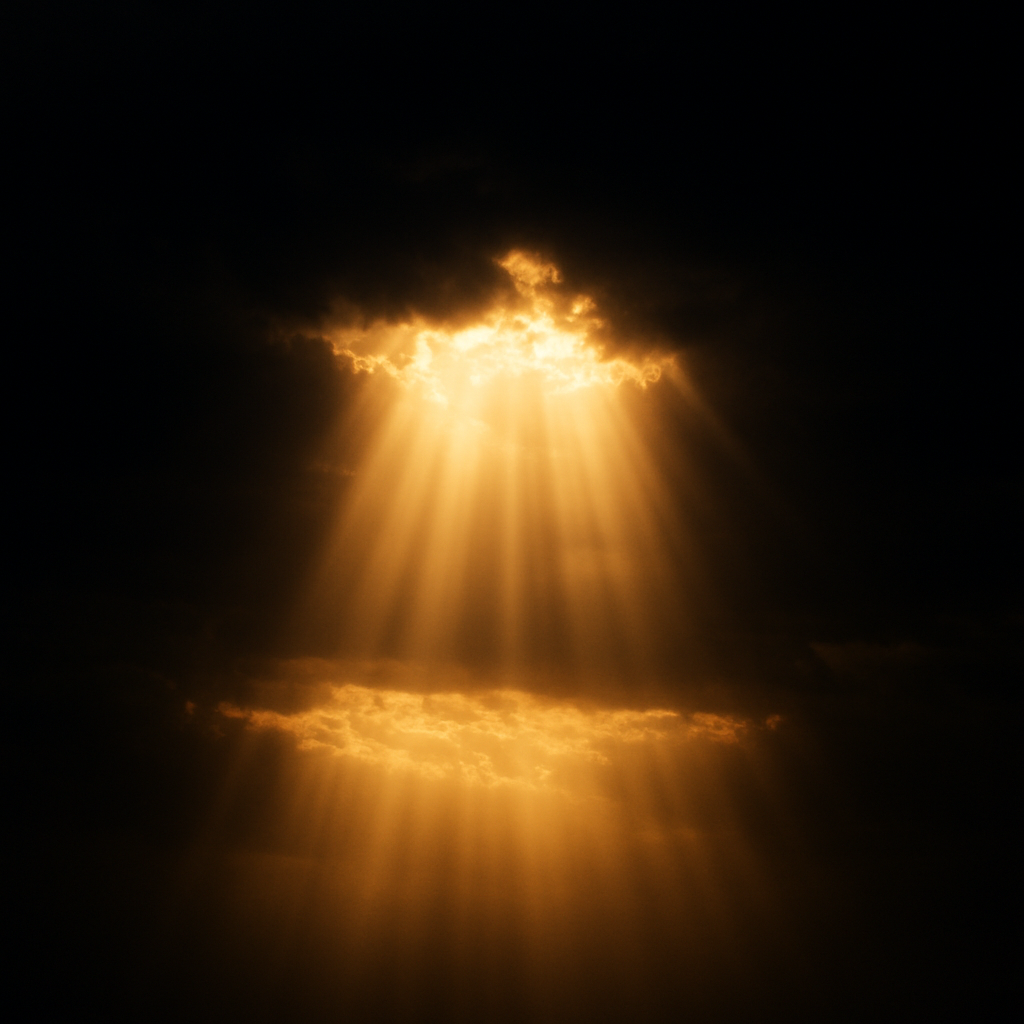 Golden light breaking through clouds at dawn